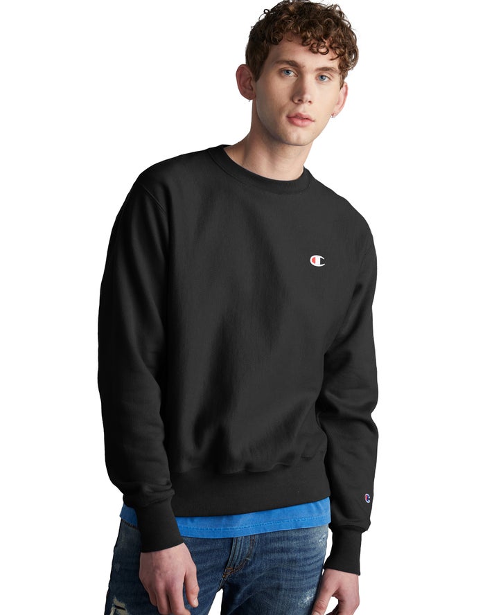 Champion Herre Sweatshirt Sort - Reverse Weave Crew - Danmark MTC-973865